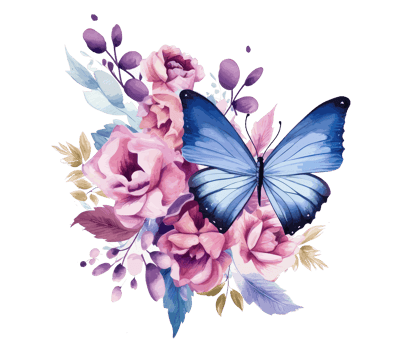 Watercolor colorful butterfly and flower . png