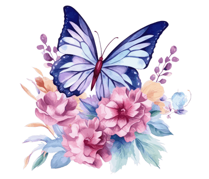 Watercolor colorful butterfly and flower . png