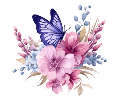 Watercolor colorful butterfly and flower . png