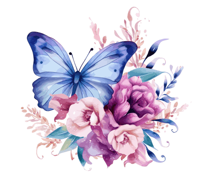 Watercolor colorful butterfly and flower . png