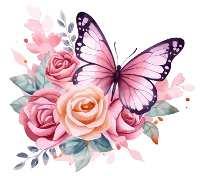 Watercolor colorful butterfly and flower . png