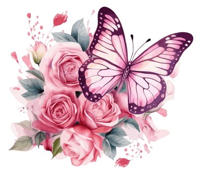 Watercolor colorful butterfly and flower . png