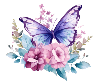 Watercolor colorful butterfly and flower . png