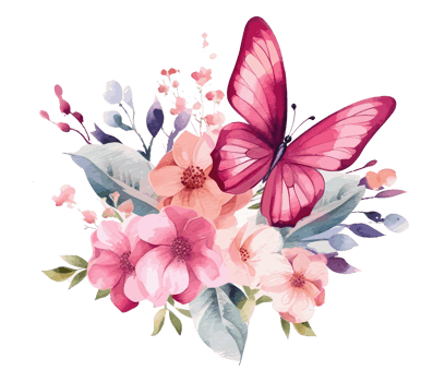 Watercolor colorful butterfly and flower . png