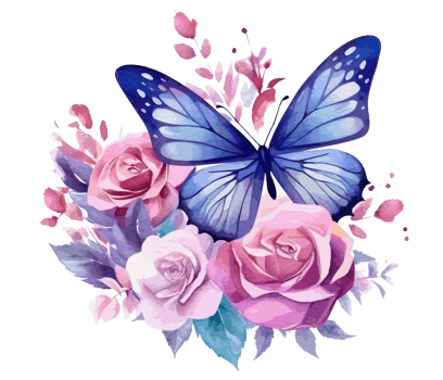 Watercolor colorful butterfly and flower . png