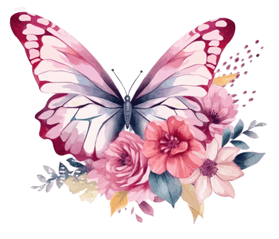 Watercolor colorful butterfly and flower . png