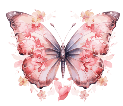 Watercolor colorful butterfly and flower . png