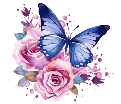 Watercolor colorful butterfly and flower . png