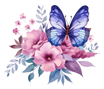 Watercolor colorful butterfly and flower . png