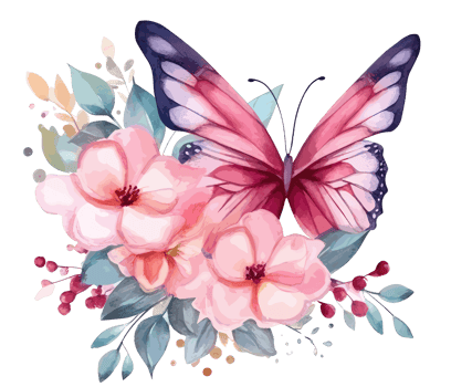Watercolor colorful butterfly and flower . png