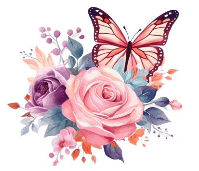 Watercolor colorful butterfly and flower . png