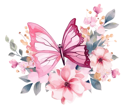 Watercolor colorful butterfly and flower . png