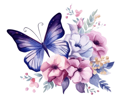 Watercolor colorful butterfly and flower . png