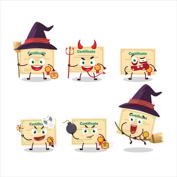 Halloween expression emoticons with cartoon character of certificate paper vector