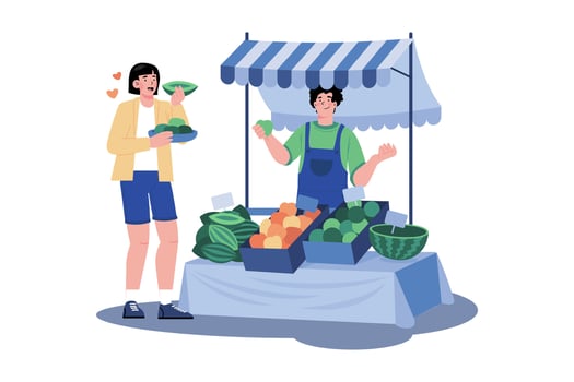 A woman trying different local foods to find local specialties vector