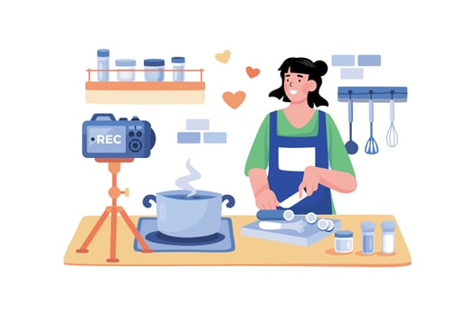 Food Blogger Films A Recipe Tutorial For Their Channel vector