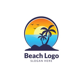 Summer sunset Beach logo design vector
