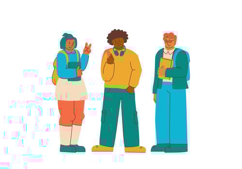 College students, multi-ethnic young people with textbooks. vector