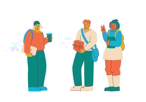 College students, multi-ethnic young people with textbooks. vector