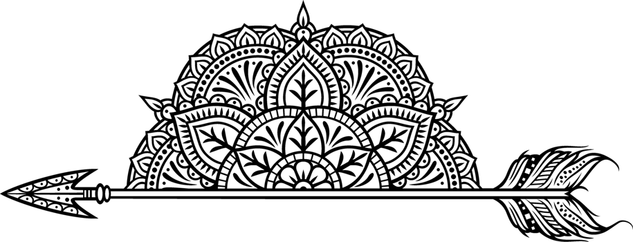 Half Mandala and Arrow Symbol. PNG Illustration.