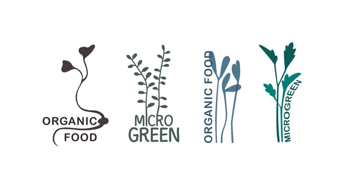 Set of vector logotypes. Plant print, germinated seeds. Can be used to produce watercress, microgreens, organic foods, seeds. Logo, emblem and label.
