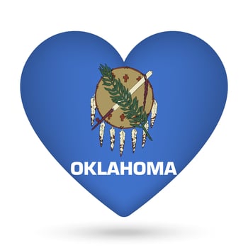 Oklahoma flag in heart shape. Vector illustration.