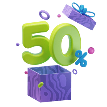 3d 50 percent discounts opened gift box sales promo illustration concept icon png