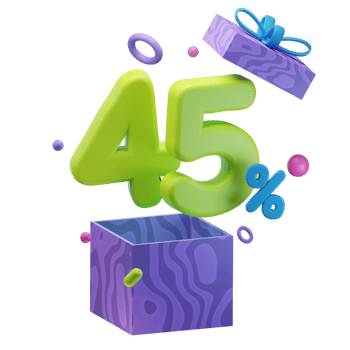 3d 45 percent discounts opened gift box sales promo illustration concept icon png