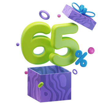 3d 65 percent discounts opened gift box sales promo illustration concept icon png