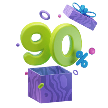 3d 90 percent discounts opened gift box sales promo illustration concept icon png
