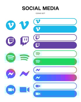 social vines twitch spotify mesenger zoom Icon button template vector