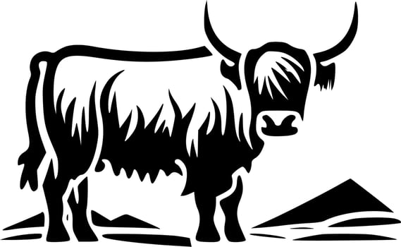 Highland Cow - Black and White Isolated Icon - Vector illustration