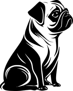 Pug, Black and White Vector illustration