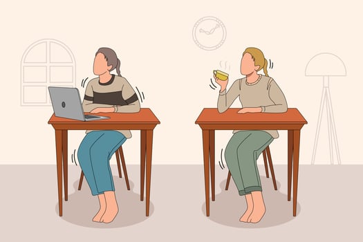 Girl working at home and taking a coffee break, lady activity characters cartoon ,Trendy one line draw design vector illustration