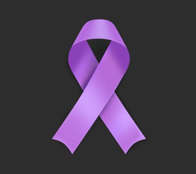 Honors caregivers symbol. Plum ribbon isolated on black background vector