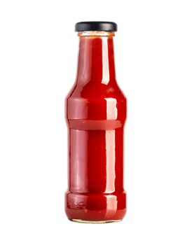 Glass bottle of ketchup on transparent background png