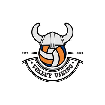 Volleyball And Viking helmet For Volly team Logo or volleyball tournament vector design