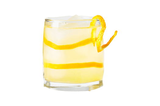 Cool refreshing alcohol cocktail decorated with orange zest on transparent background png