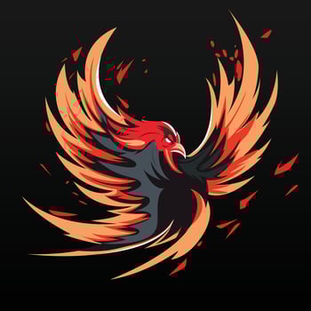 A phoenix bird with red and orange feathers on a black background vector