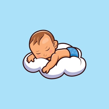 A cute baby sleeping on cloud vector illustration. Newborn smiling adorable little boy character illustration. Cartoon baby flat style vector icon.