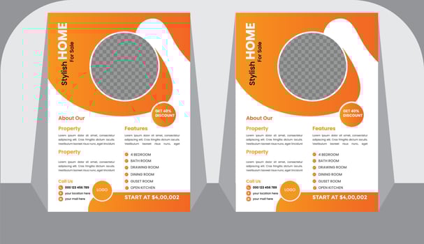 Modern And Creative Home For Sale Flyer Design Vector.A4 size - Vector