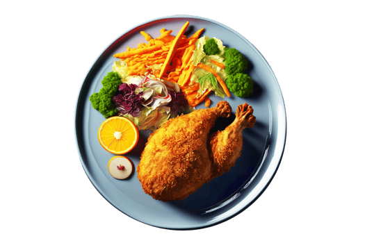 Crispy fried chicken leg pieces on plate with transparent background png