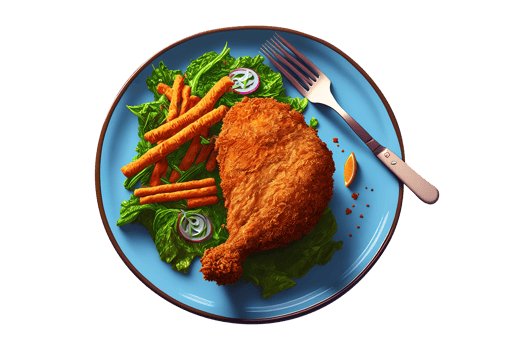 Crispy fried chicken leg pieces on plate with transparent background png