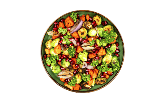 Grilled vegetable salad on plate top view with transparent background png