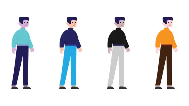 Men flat vector illustration - young men, male model illustration with fashionable clothes