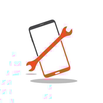 Smart phone logo design. mobile vector illustration silhouette with setting tool icon .