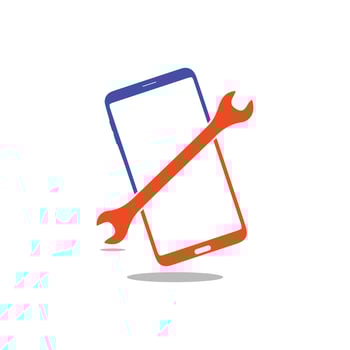 Smart phone logo design. mobile vector illustration with setting tool icon .