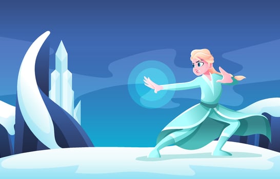 Woman with Blonde Hair Doing Magic on Ice vector