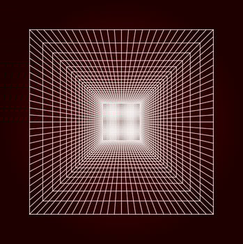 3D wireframe of grid. Grid perspective white room with gray wireframe background. Free vector illustration.