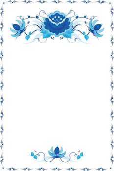 Intricate Blue Florals with Floral Border Invitation Template vector